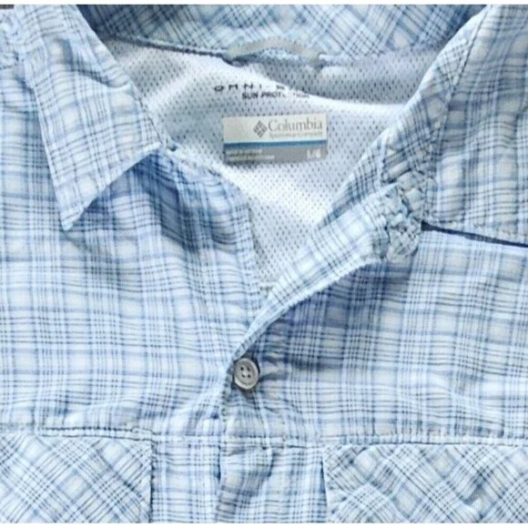 Columbia Shirt Mens L Plaid Blue Omni-Shade Shirt Short Sleeve Fishing Vented - Picture 3 of 6